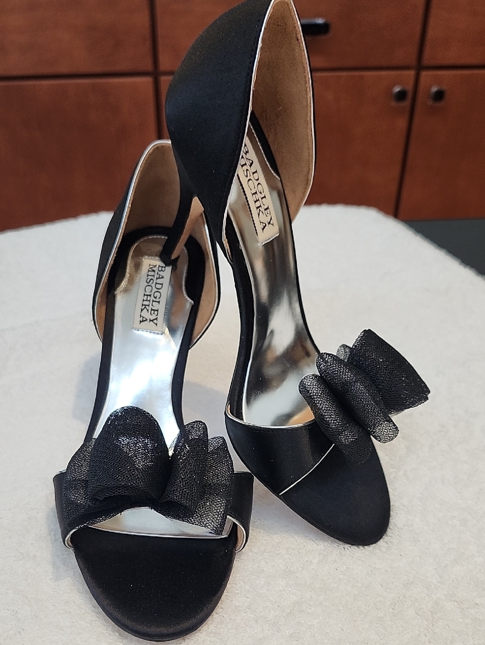 Badgley Mischka Xango II Black with Iridescent Bow Heels